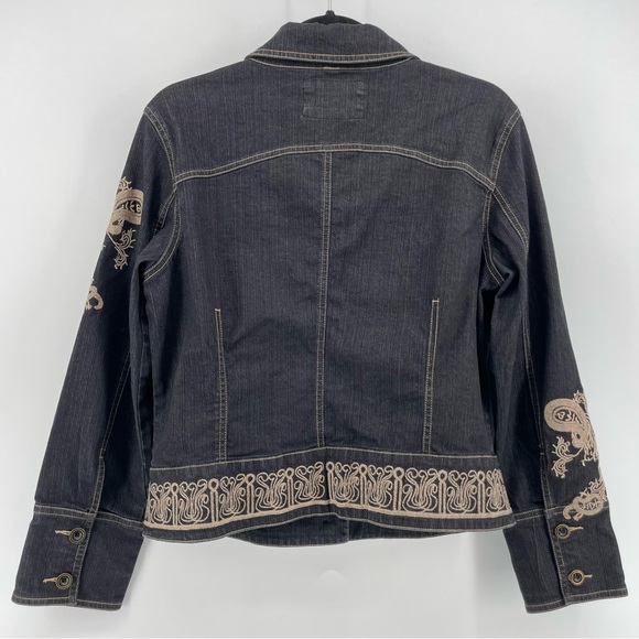 Ann Trinity Womens Denim Jacket Gray Buttoned Embroidered M - Picture 5 of 5